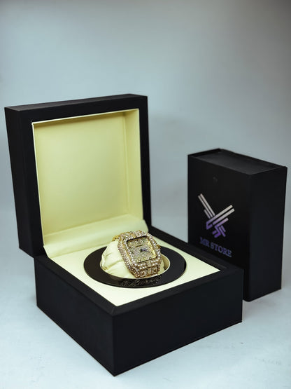 Cartier Santos-Inspired Iced Out Watch with an Arabic Dial
